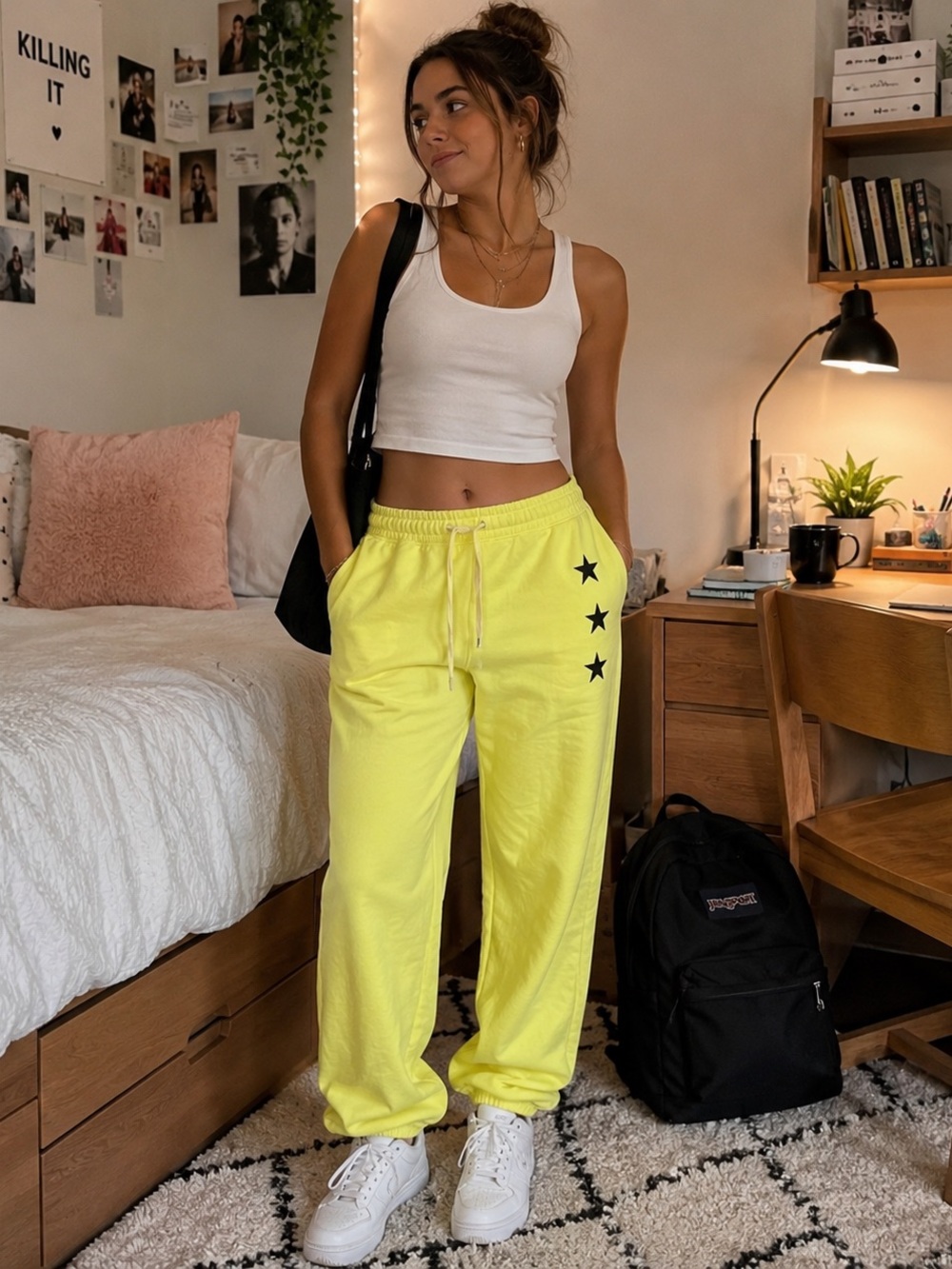 Sundry Neon Yellow Joggers with Black Star Detail Size M NWOT